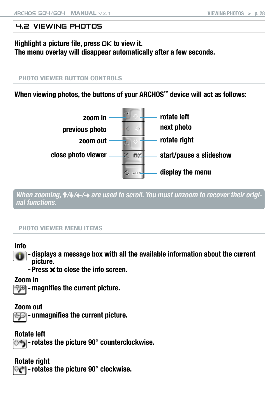 2 viewing photos | ARCHOS Version 2.1 User Manual | Page 28 / 59