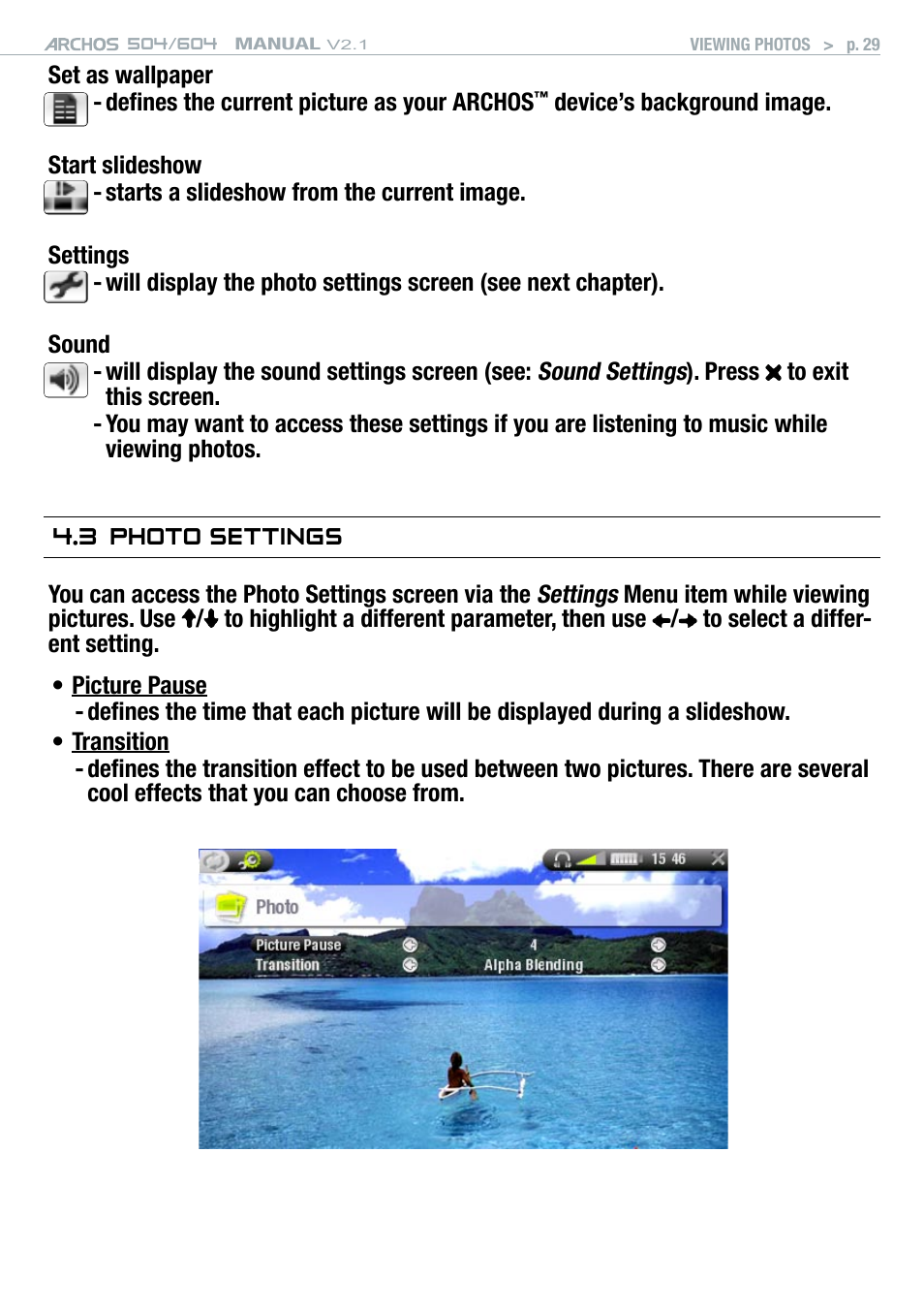 3 photo settings | ARCHOS Version 2.1 User Manual | Page 29 / 59