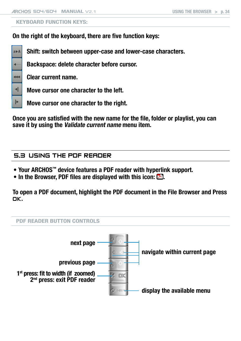3 using the pdf reader | ARCHOS Version 2.1 User Manual | Page 34 / 59