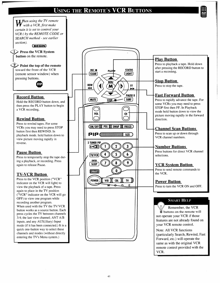 Using the remote's vcr buttons, Point the top of the remote | Philips 8P4841C199 User Manual | Page 41 / 54