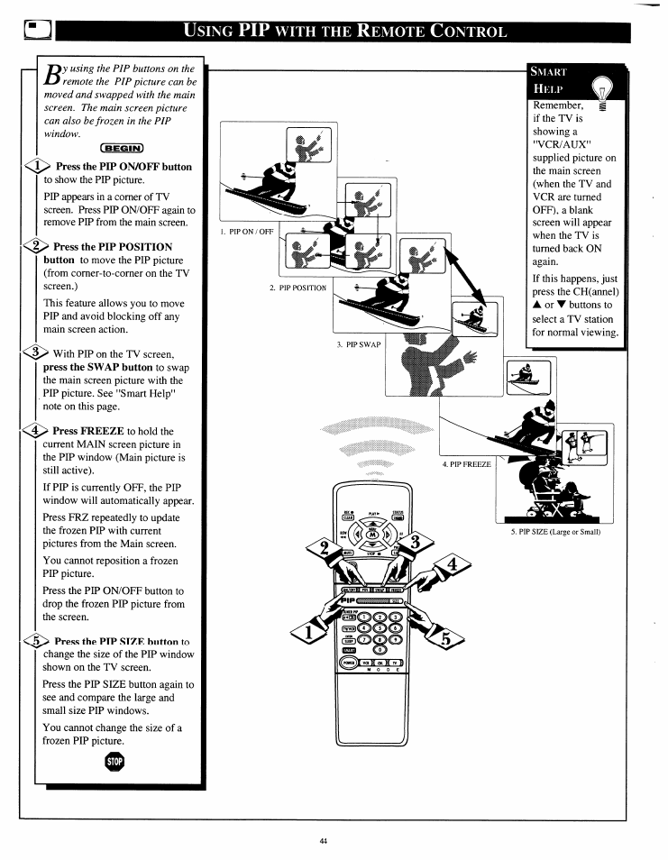 Press the pip on/off button, Press the pip size button to | Philips 8P4841C199 User Manual | Page 44 / 54