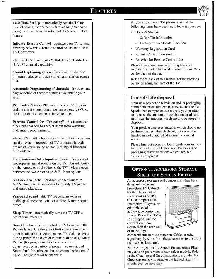 Features, End-of-life disposal | Philips 8P4841C199 User Manual | Page 5 / 54