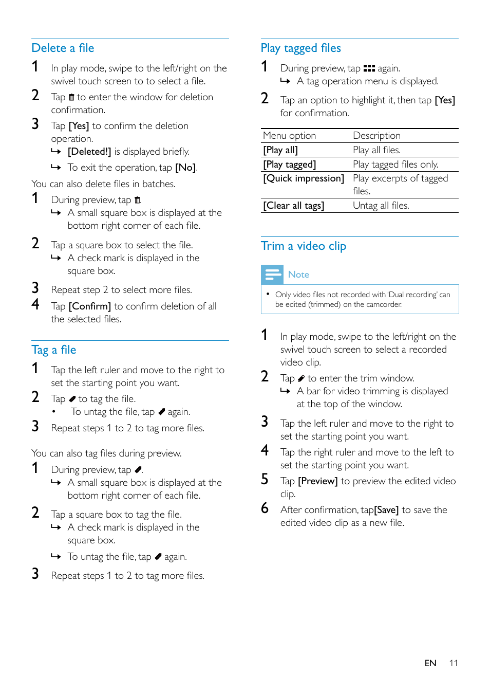 Philips HD camcorder CAM295WH User Manual | Page 11 / 19