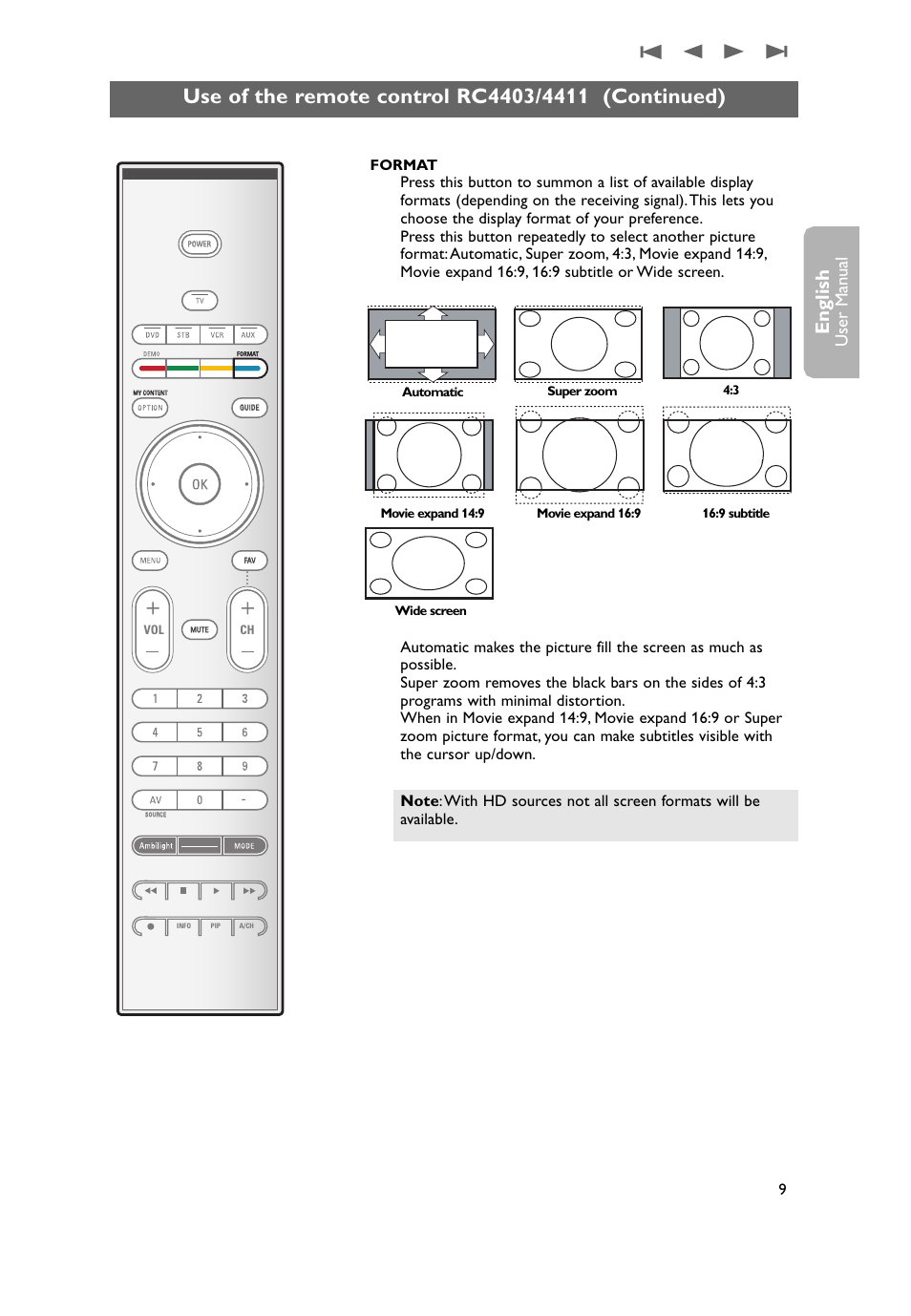 English, User man ual, Format | Philips 50PF9731D-37 User Manual | Page 11 / 68