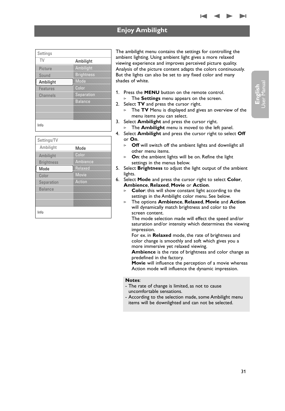 Enjoy ambilight, English | Philips 50PF9731D-37 User Manual | Page 33 / 68