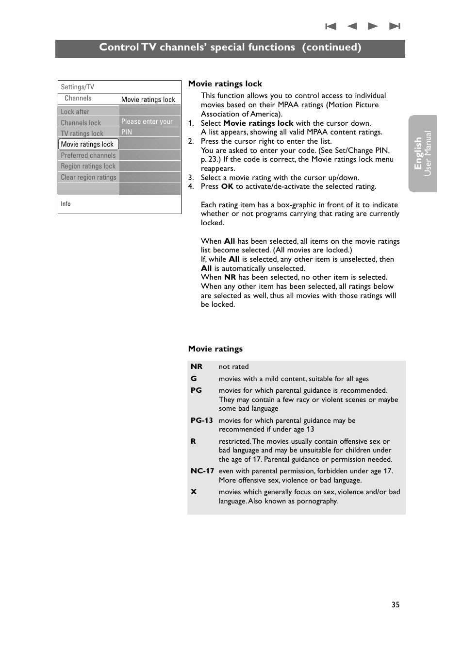 Control tv channels’ special functions (continued), English | Philips 50PF9731D-37 User Manual | Page 37 / 68