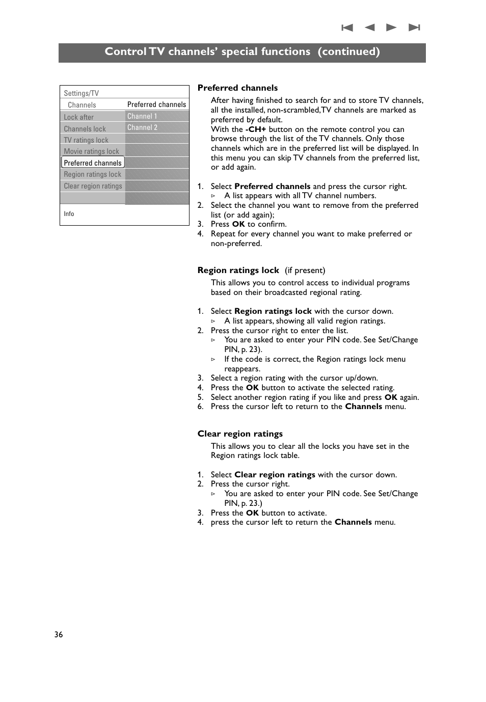 Control tv channels’ special functions (continued) | Philips 50PF9731D-37 User Manual | Page 38 / 68