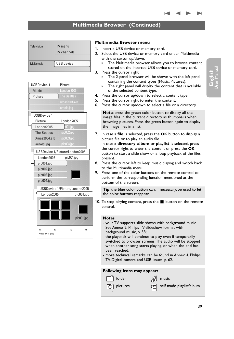 Multimedia browser (continued), English | Philips 50PF9731D-37 User Manual | Page 41 / 68