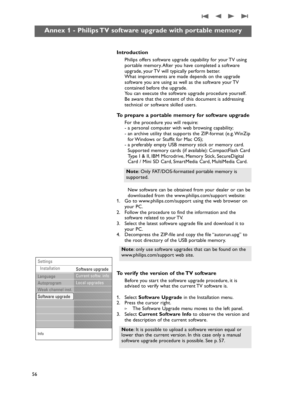 Annex 1 - philips tv software upgrade with, Portable memory | Philips 50PF9731D-37 User Manual | Page 58 / 68