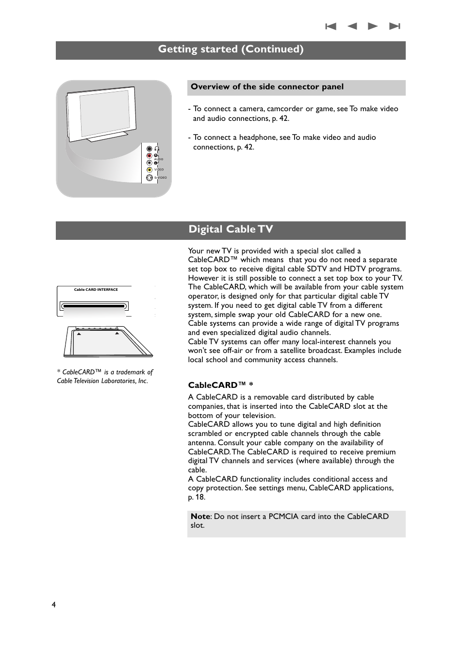 Digital cable tv, Getting started (continued) digital cable tv | Philips 50PF9731D-37 User Manual | Page 6 / 68