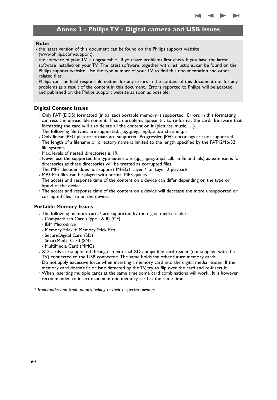 Annex 3 - philips tv - digital camera and usb, Issues | Philips 50PF9731D-37 User Manual | Page 62 / 68