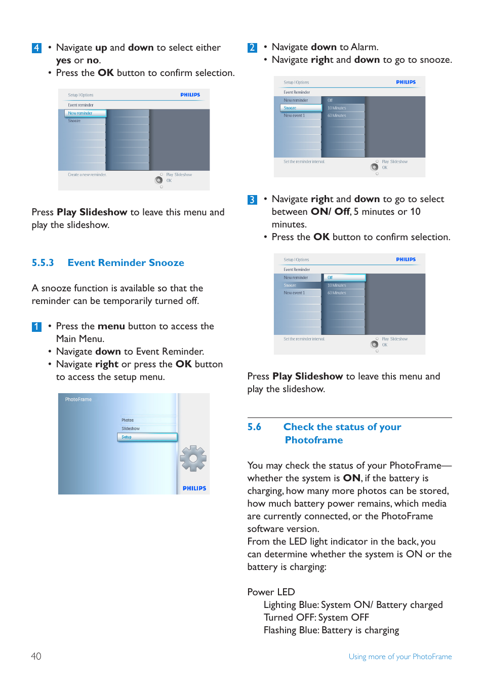 6 check the status of your photoframe | Philips 10FF2CMW-27B User Manual | Page 42 / 60