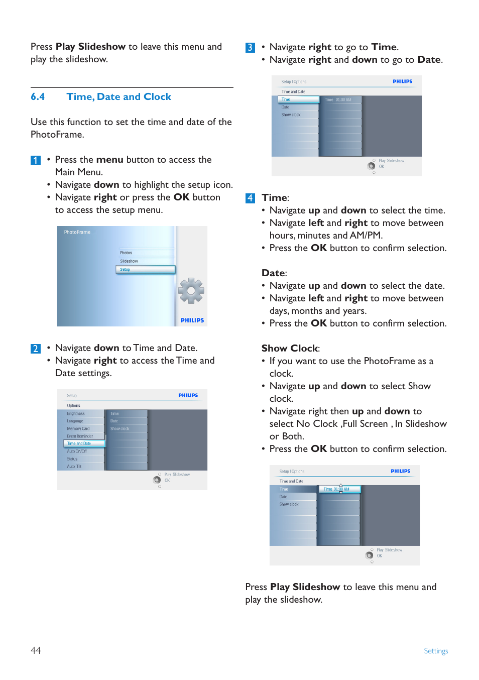 4 time, date and clock | Philips 10FF2CMW-27B User Manual | Page 46 / 60