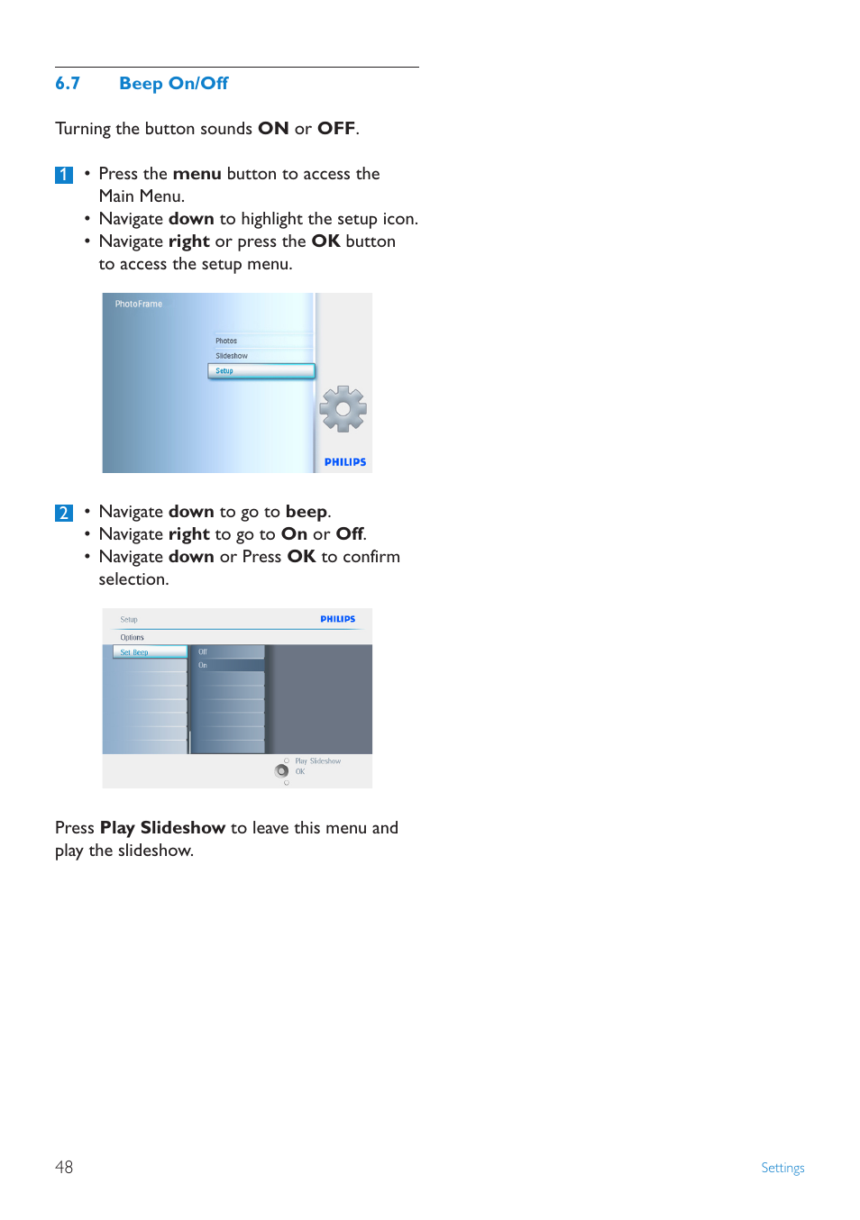 7 beep on/off | Philips 10FF2CMW-27B User Manual | Page 50 / 60