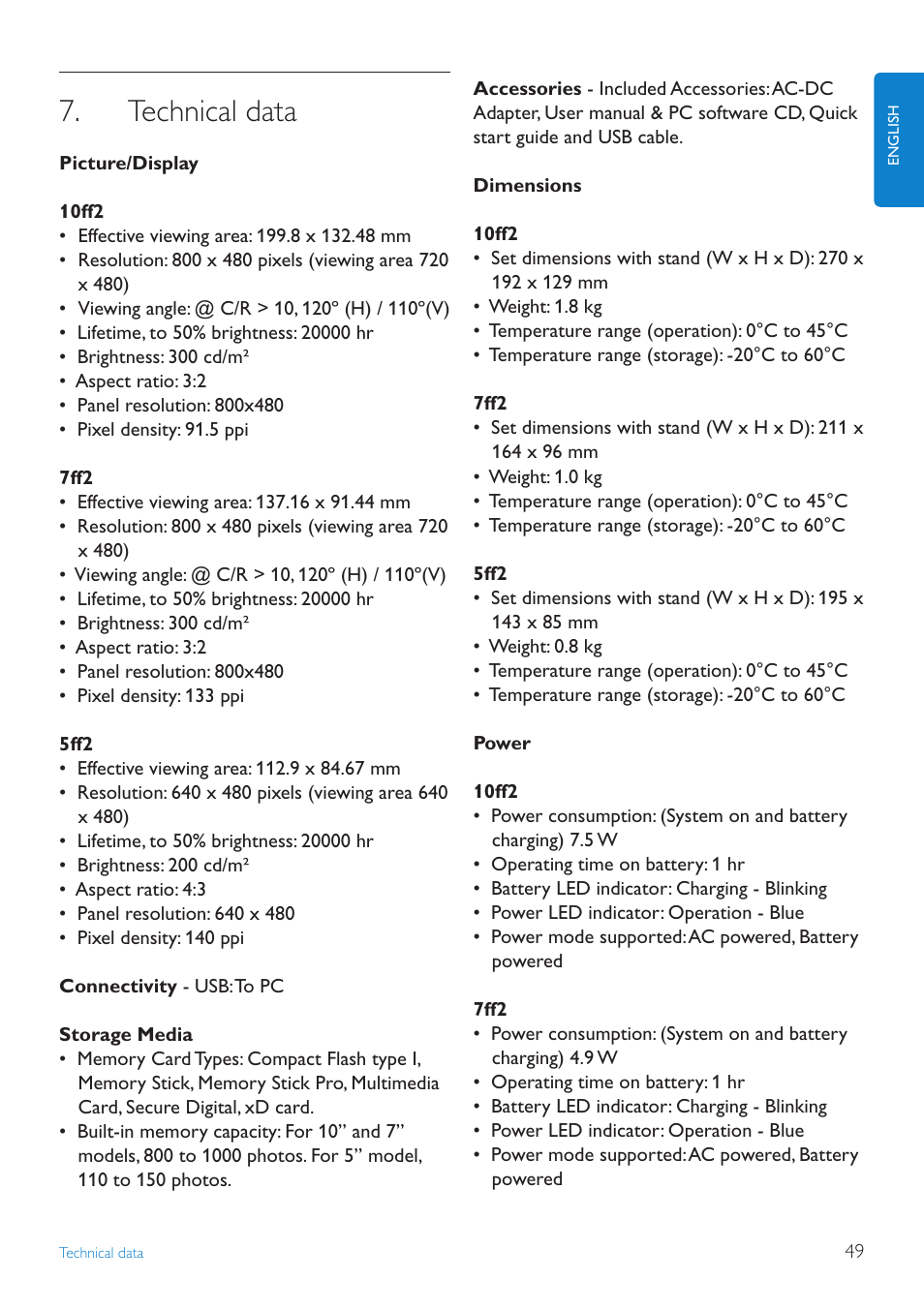 Technical data | Philips 10FF2CMW-27B User Manual | Page 51 / 60