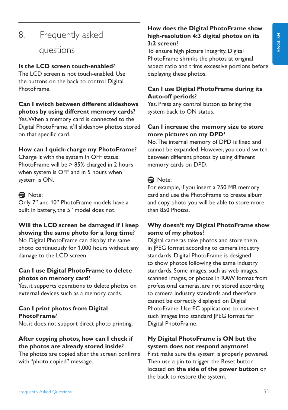 Frequently asked questions, Frequently asked, Questions | Philips 10FF2CMW-27B User Manual | Page 53 / 60