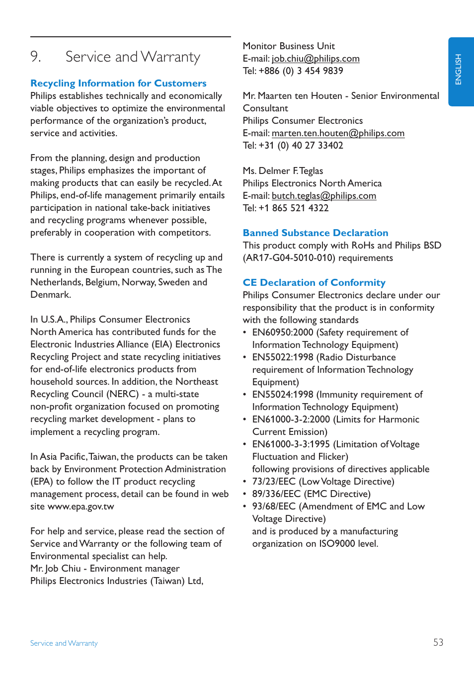 Service and warranty | Philips 10FF2CMW-27B User Manual | Page 55 / 60