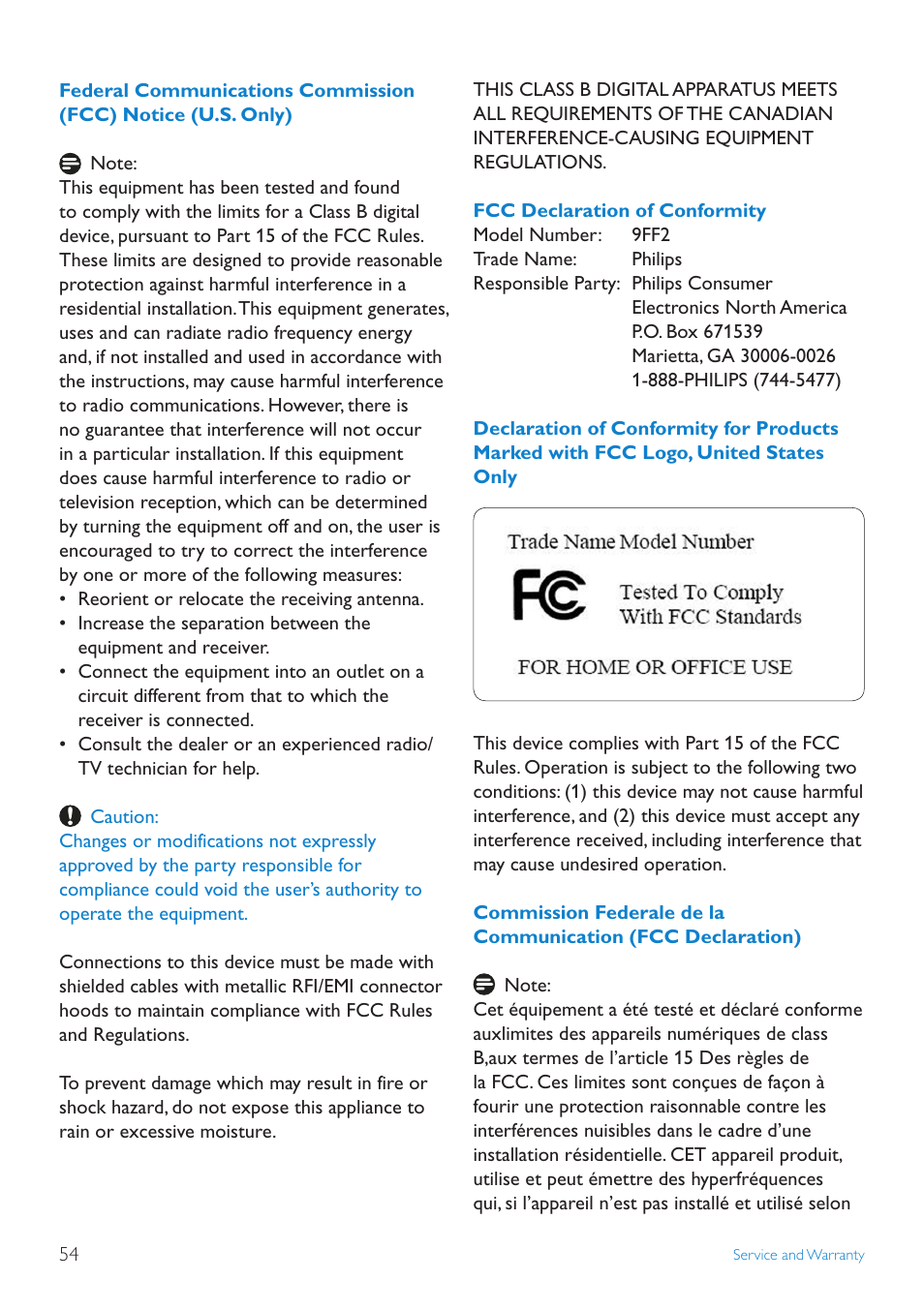 Philips 10FF2CMW-27B User Manual | Page 56 / 60