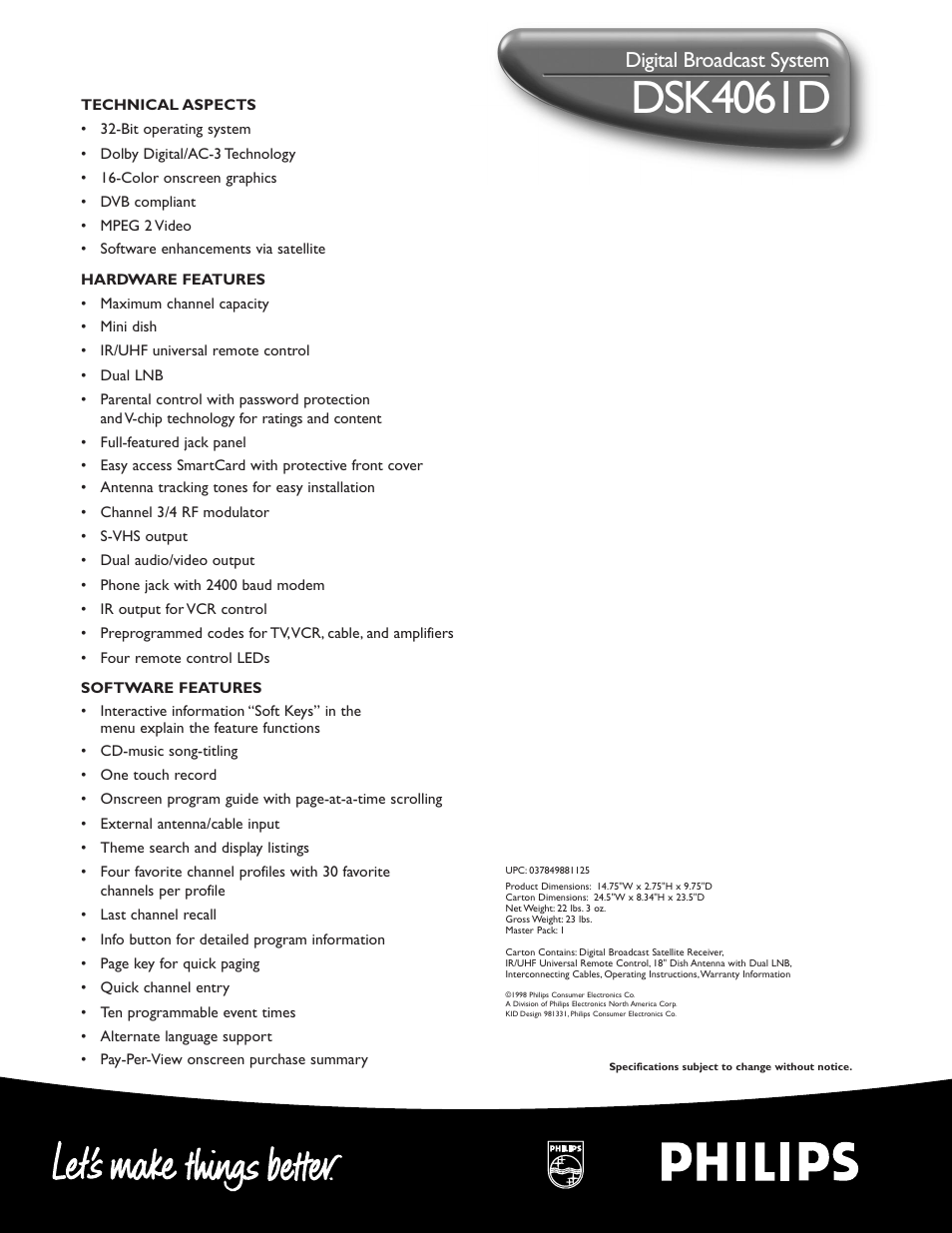 Dsk4061d, Digital broadcast system | Philips DSK4061D User Manual | Page 2 / 2