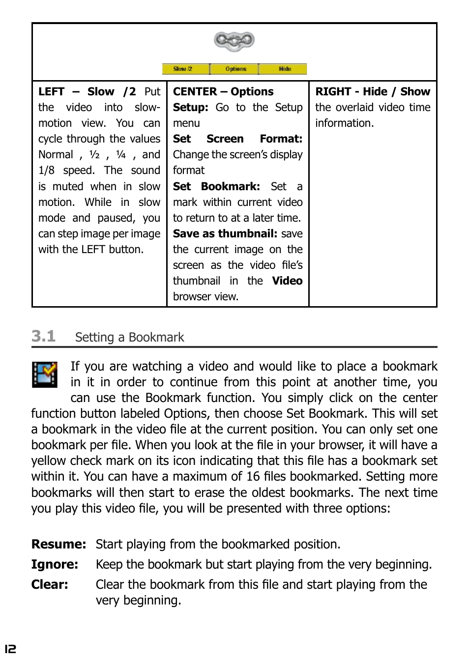 Setting a bookmark | ARCHOS AV420 User Manual | Page 12 / 80