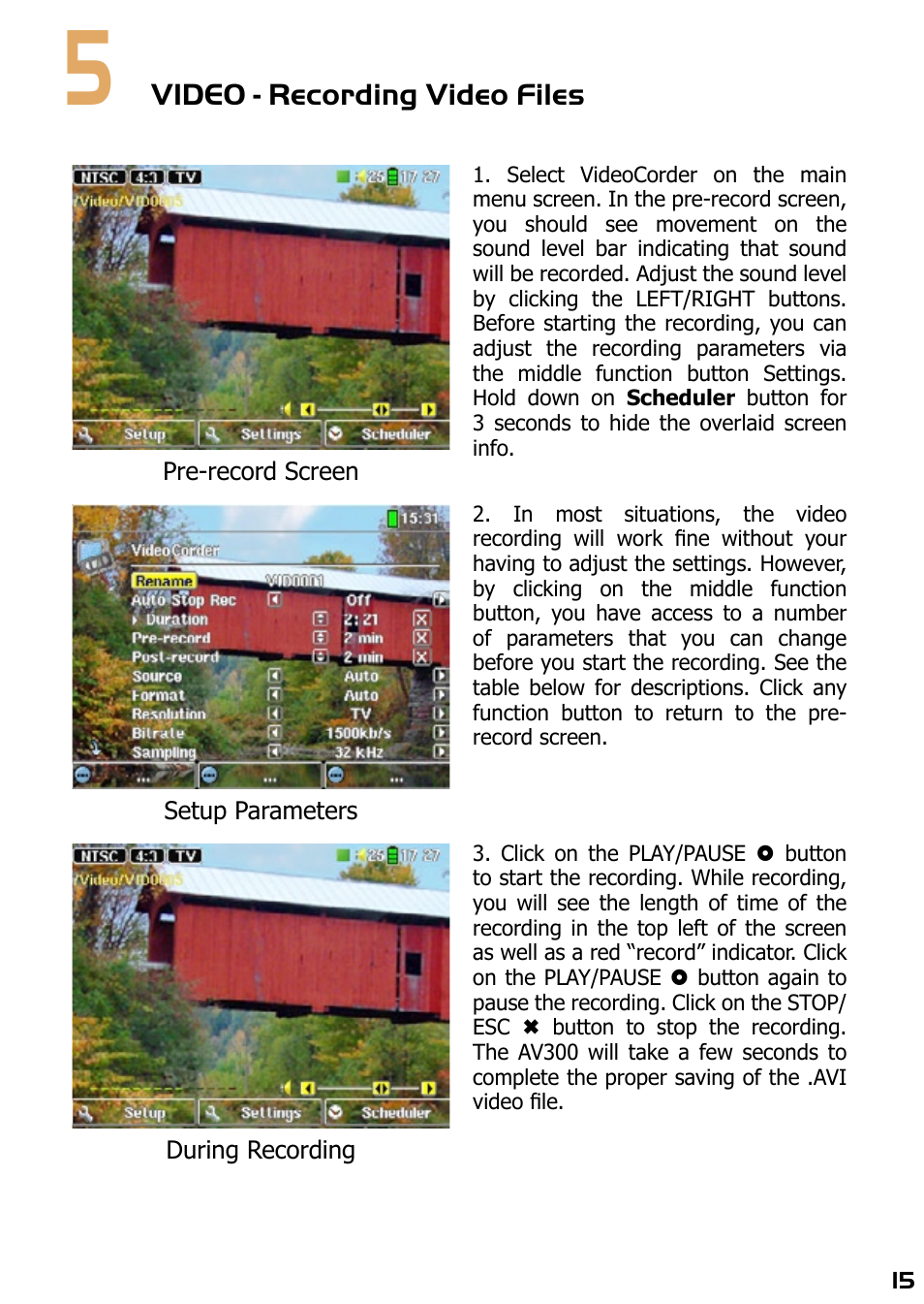 5 video - recording video files, Video - recording video files | ARCHOS AV420 User Manual | Page 15 / 80