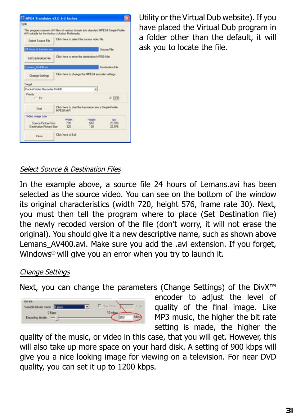 Select source & destination files, Change settings, Target & priority | ARCHOS AV420 User Manual | Page 31 / 80