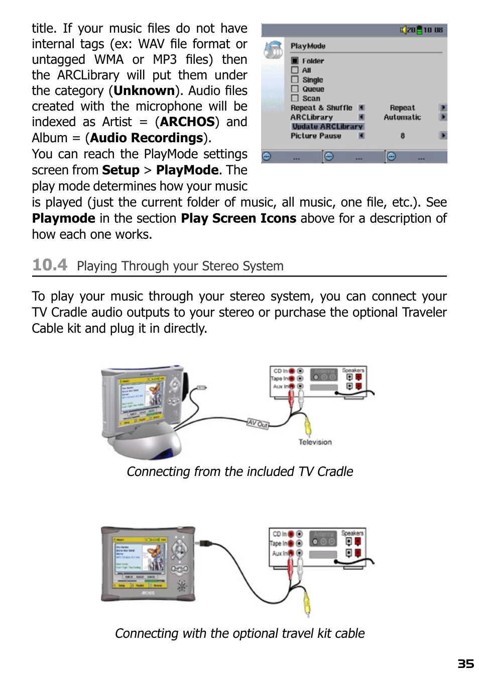 4 playing through your stereo system | ARCHOS AV420 User Manual | Page 35 / 80