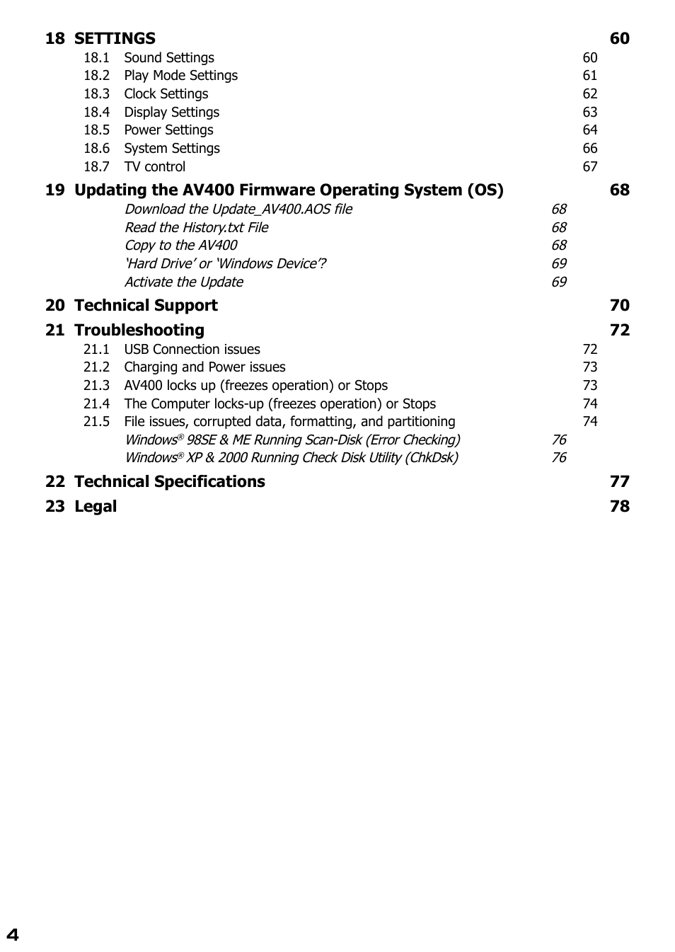 ARCHOS AV420 User Manual | Page 4 / 80