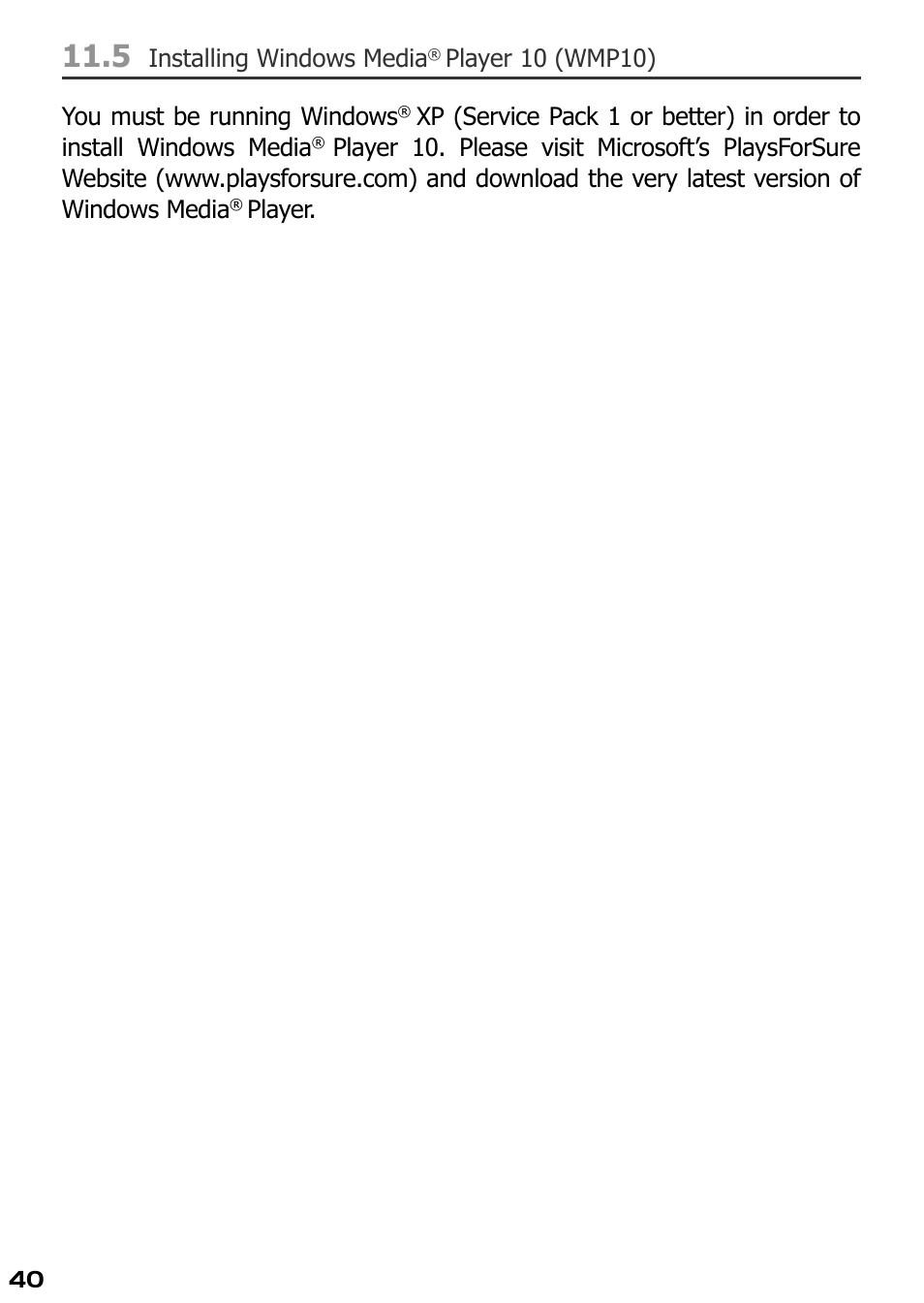 5 installing windows media, Player 10 (wmp10) | ARCHOS AV420 User Manual | Page 40 / 80
