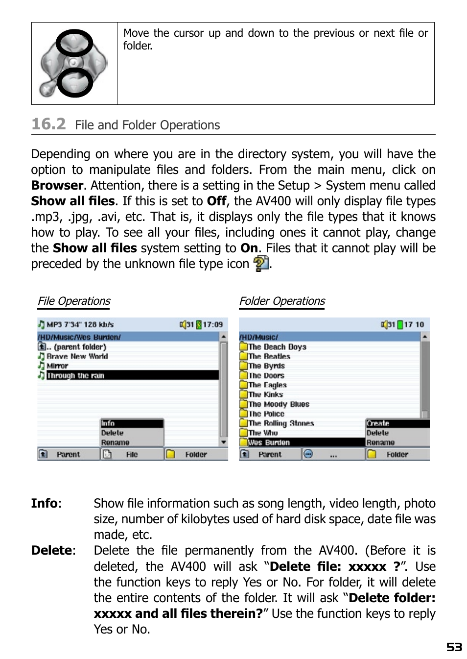 2 file and folder operations, File operations, Folder operations | ARCHOS AV420 User Manual | Page 53 / 80