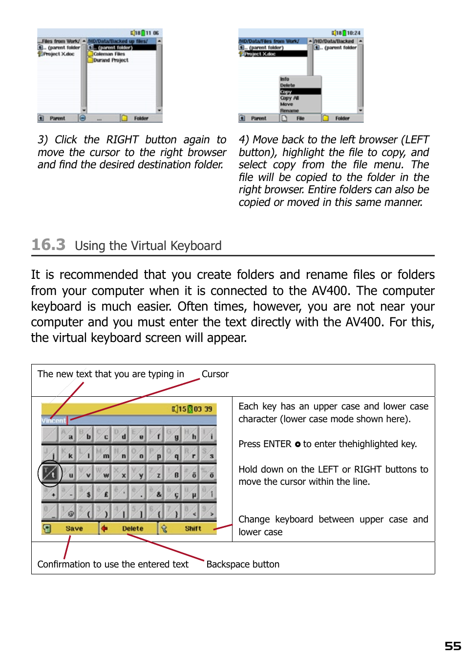 3 using the virtual keyboard | ARCHOS AV420 User Manual | Page 55 / 80