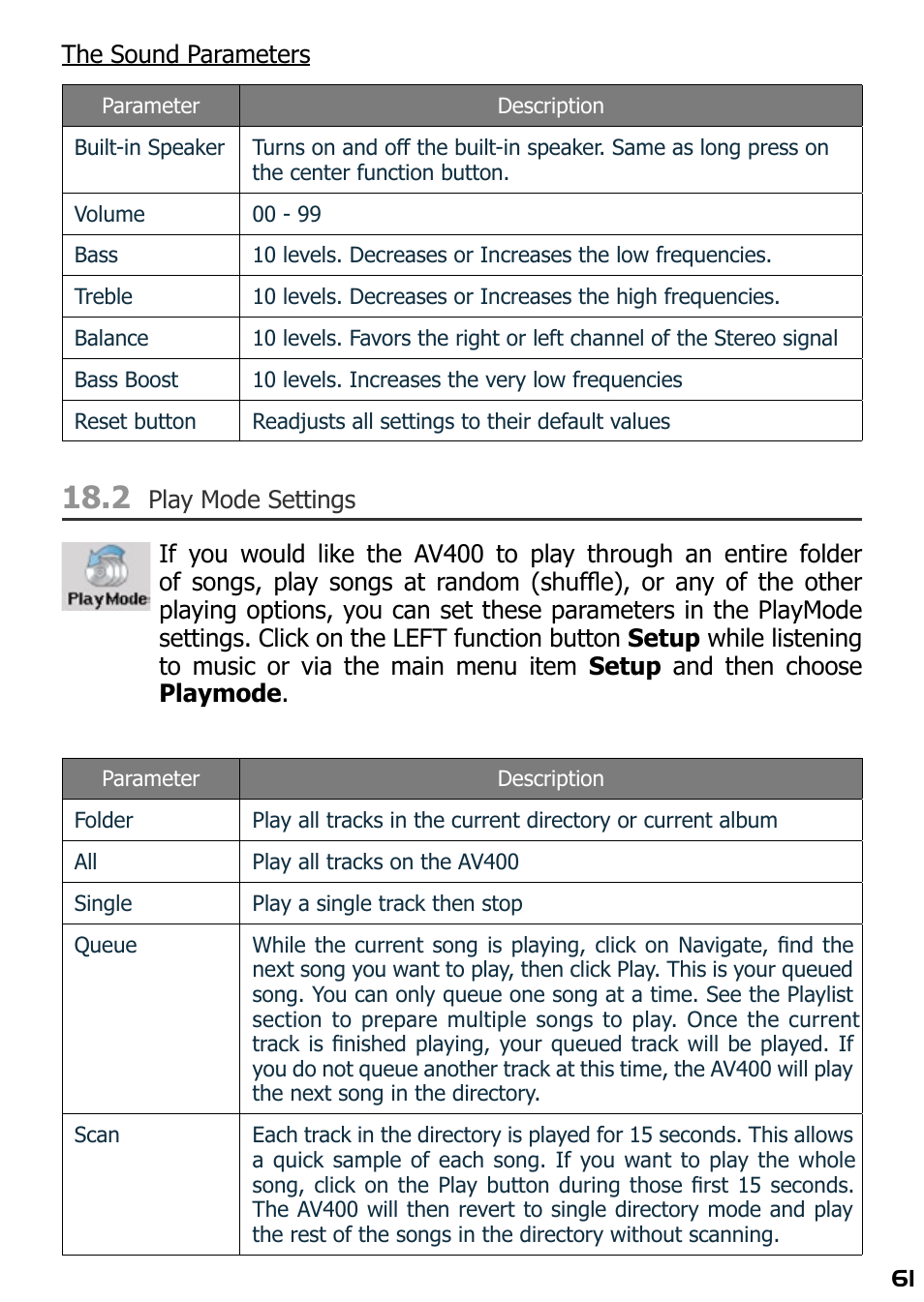 2 play mode settings | ARCHOS AV420 User Manual | Page 61 / 80
