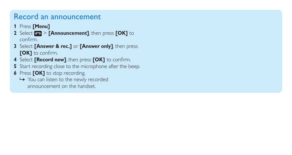 Record an announcement | Philips SE8881B-22 User Manual | Page 10 / 12