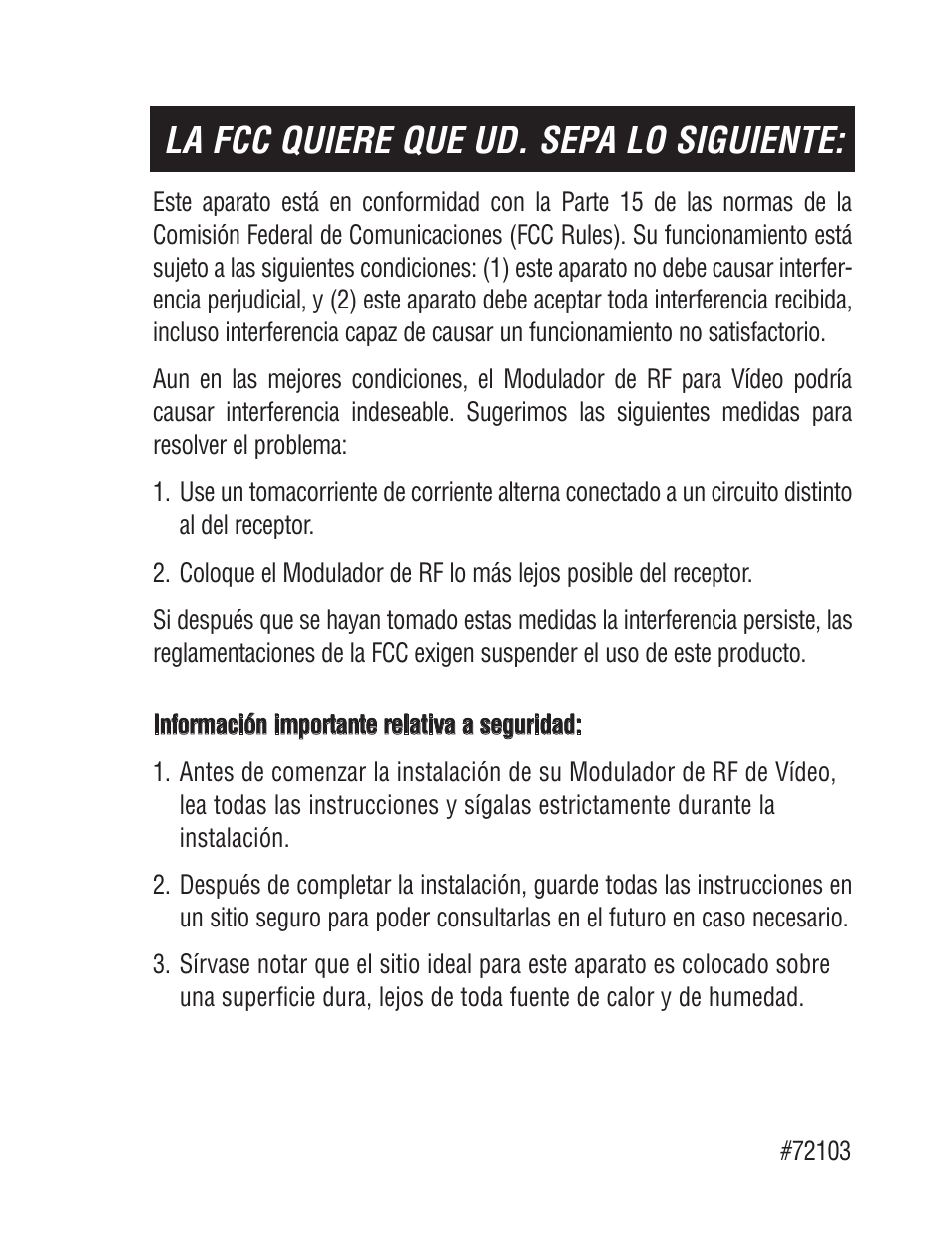 La fcc quiere que ud. sepa lo siguiente | Philips SWS2103W-17 User Manual | Page 10 / 24
