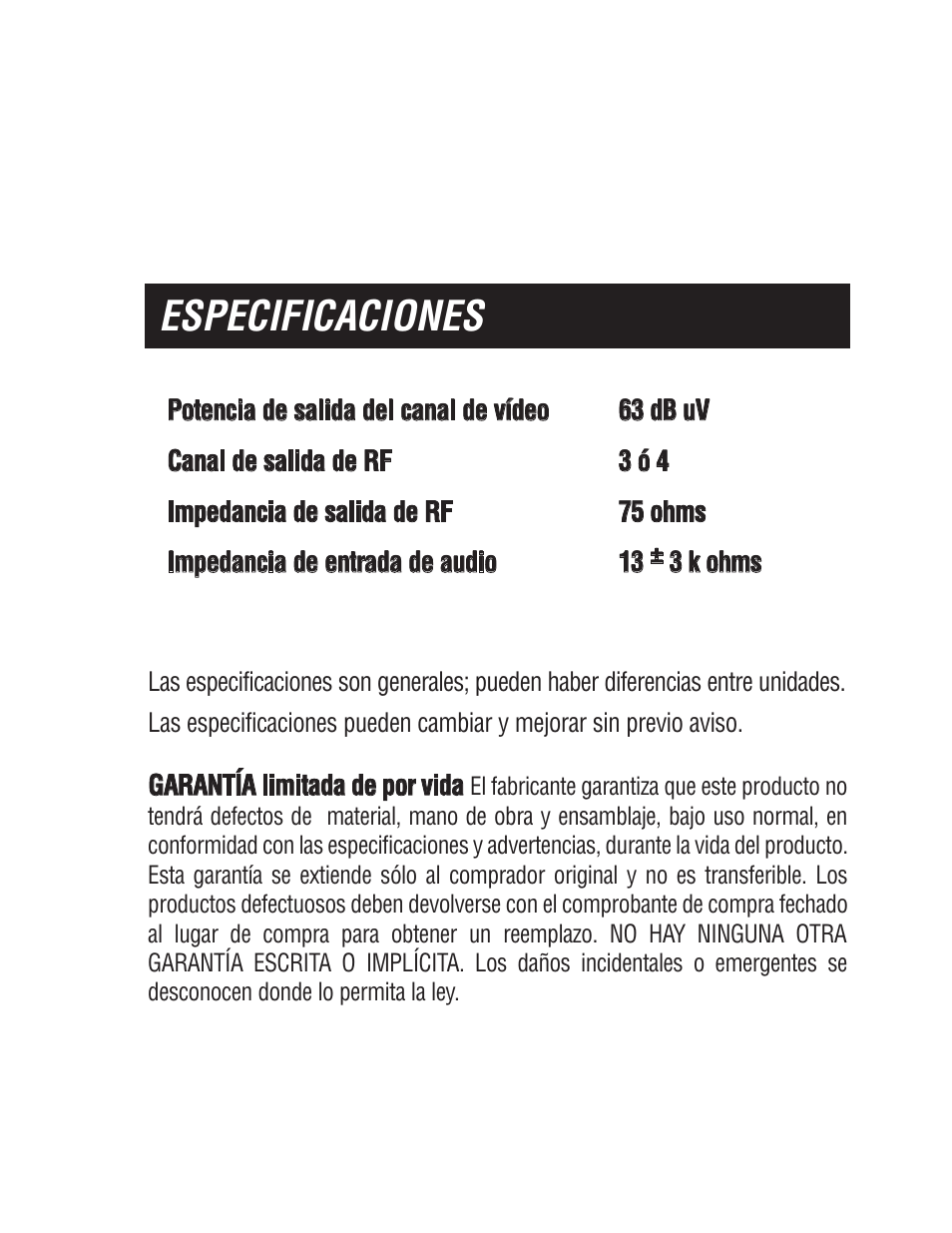 Especificaciones | Philips SWS2103W-17 User Manual | Page 16 / 24