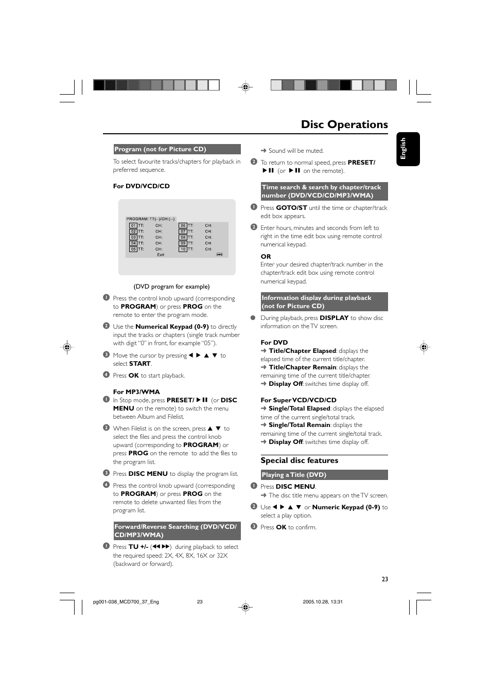 Disc operations | Philips MCD700-37B User Manual | Page 23 / 38