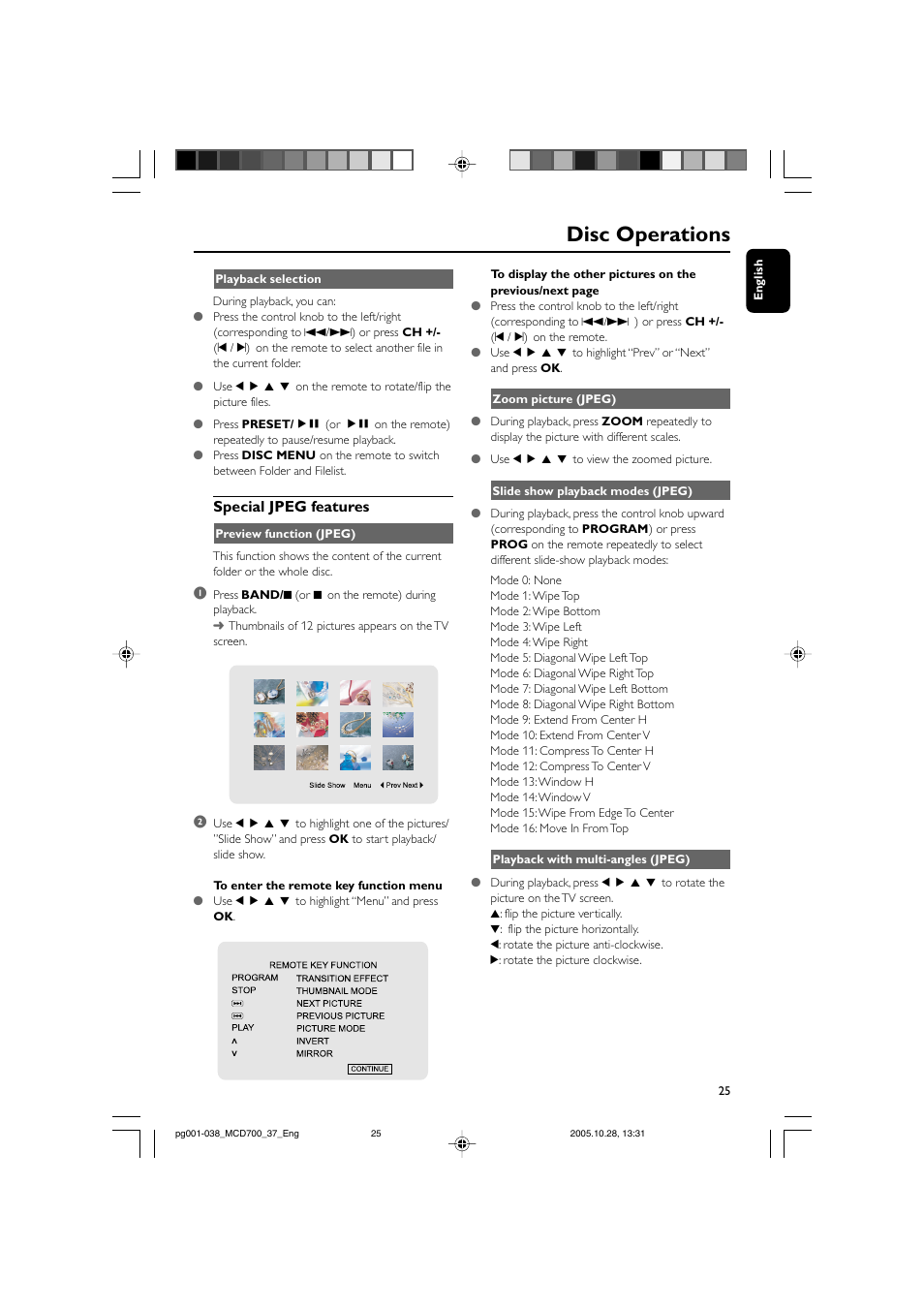 Disc operations, Special jpeg features | Philips MCD700-37B User Manual | Page 25 / 38