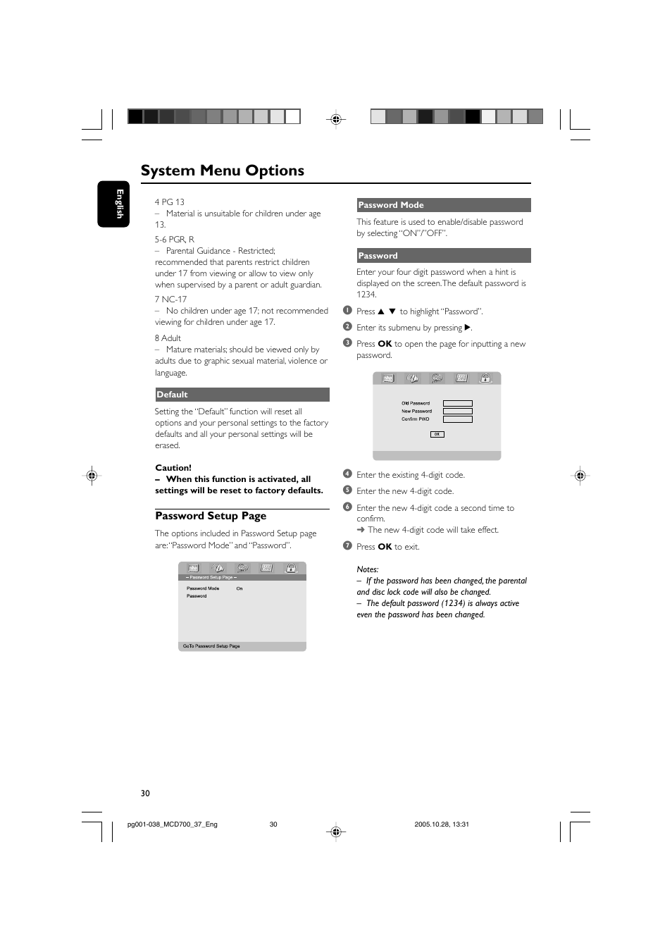 System menu options | Philips MCD700-37B User Manual | Page 30 / 38