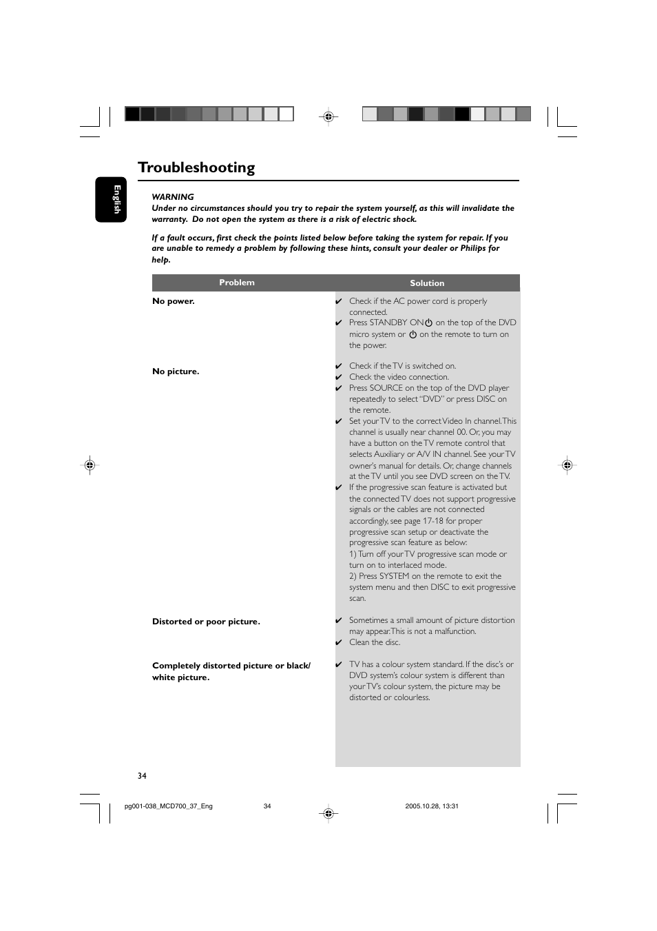 Troubleshooting | Philips MCD700-37B User Manual | Page 34 / 38