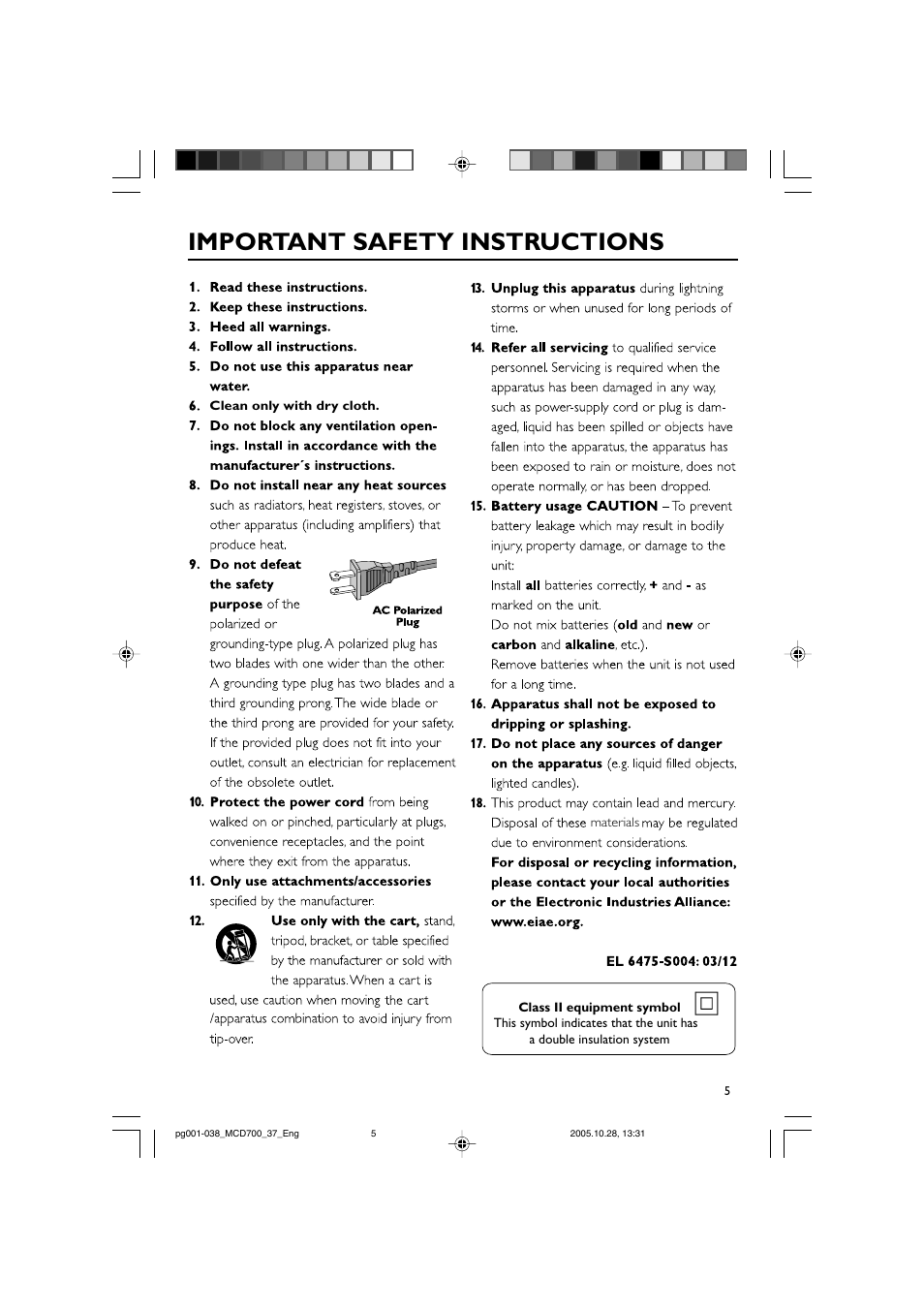 Important safety instructions | Philips MCD700-37B User Manual | Page 5 / 38