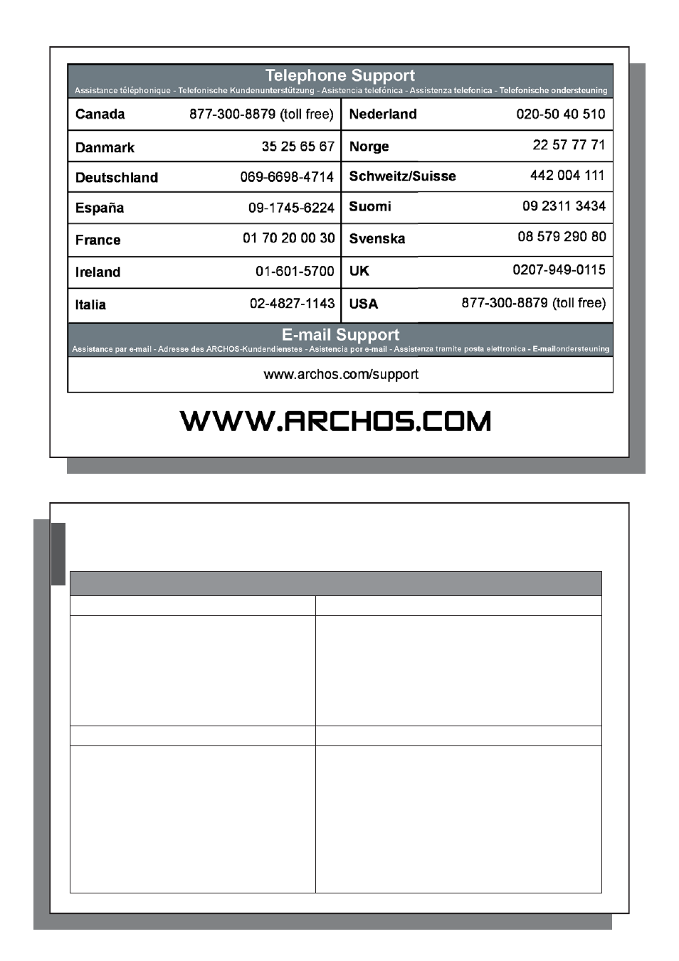 Telephone support, E-mail support | ARCHOS AV 500 User Manual | Page 5 / 8