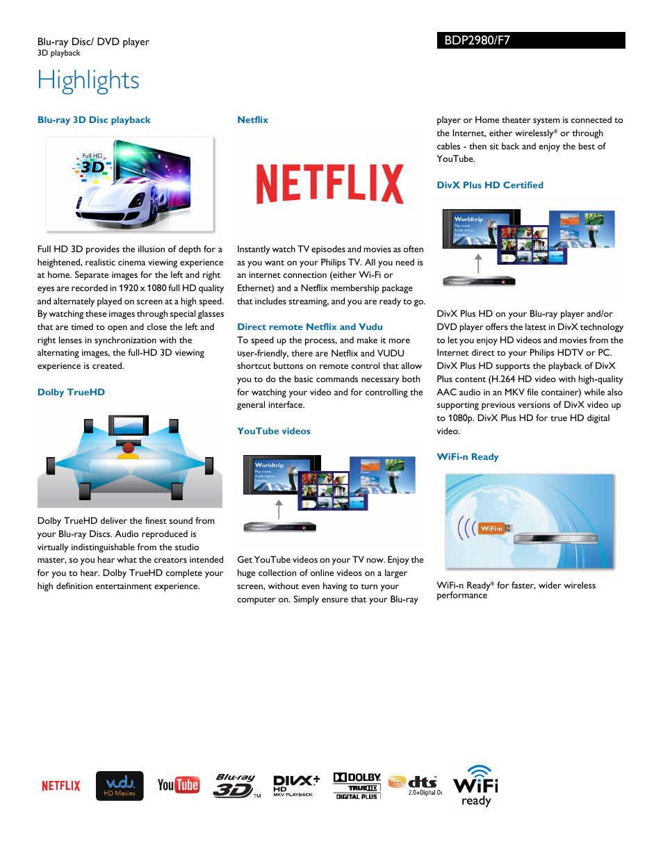 Highlights | Philips BDP2980-F7 User Manual | Page 2 / 3