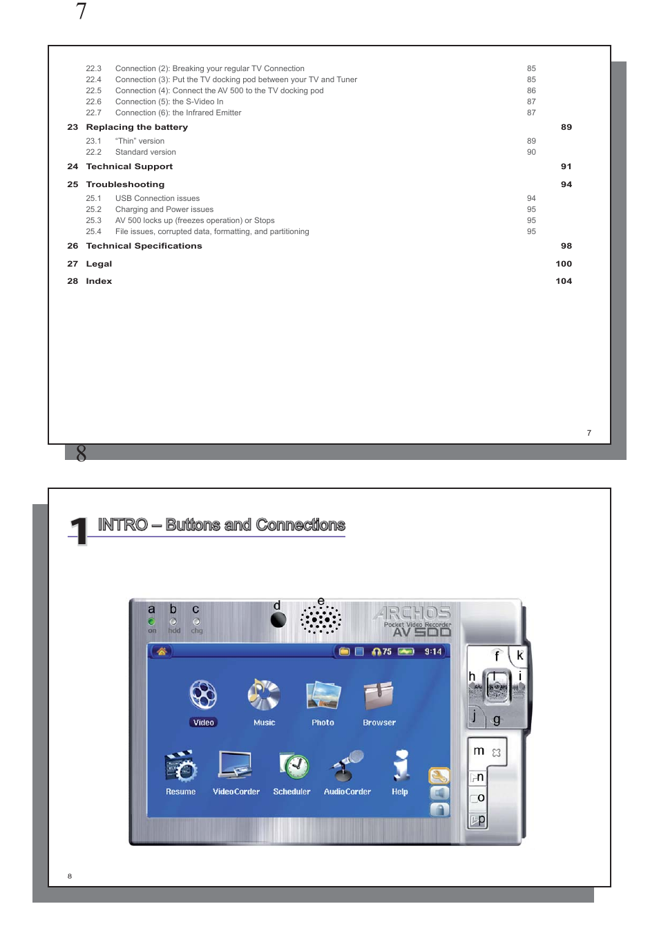 Intro – buttons and connections | ARCHOS AV 500 series User Manual | Page 4 / 55