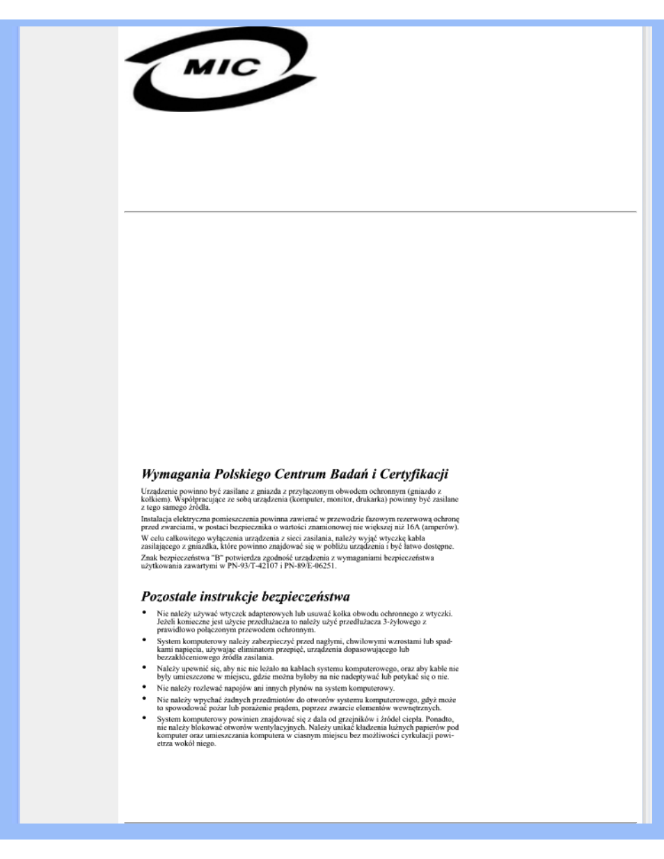 Polish center, For testing and certification notice | Philips 190S5CS-27 User Manual | Page 45 / 89