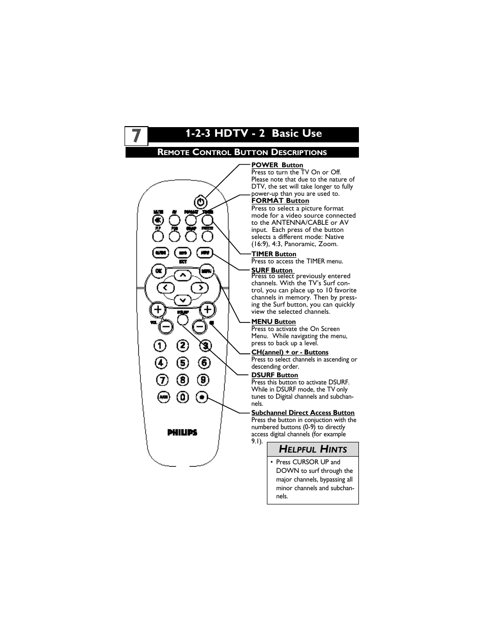 2-3 hdtv - 2 basic use | Philips 60PP9910-17 User Manual | Page 11 / 33