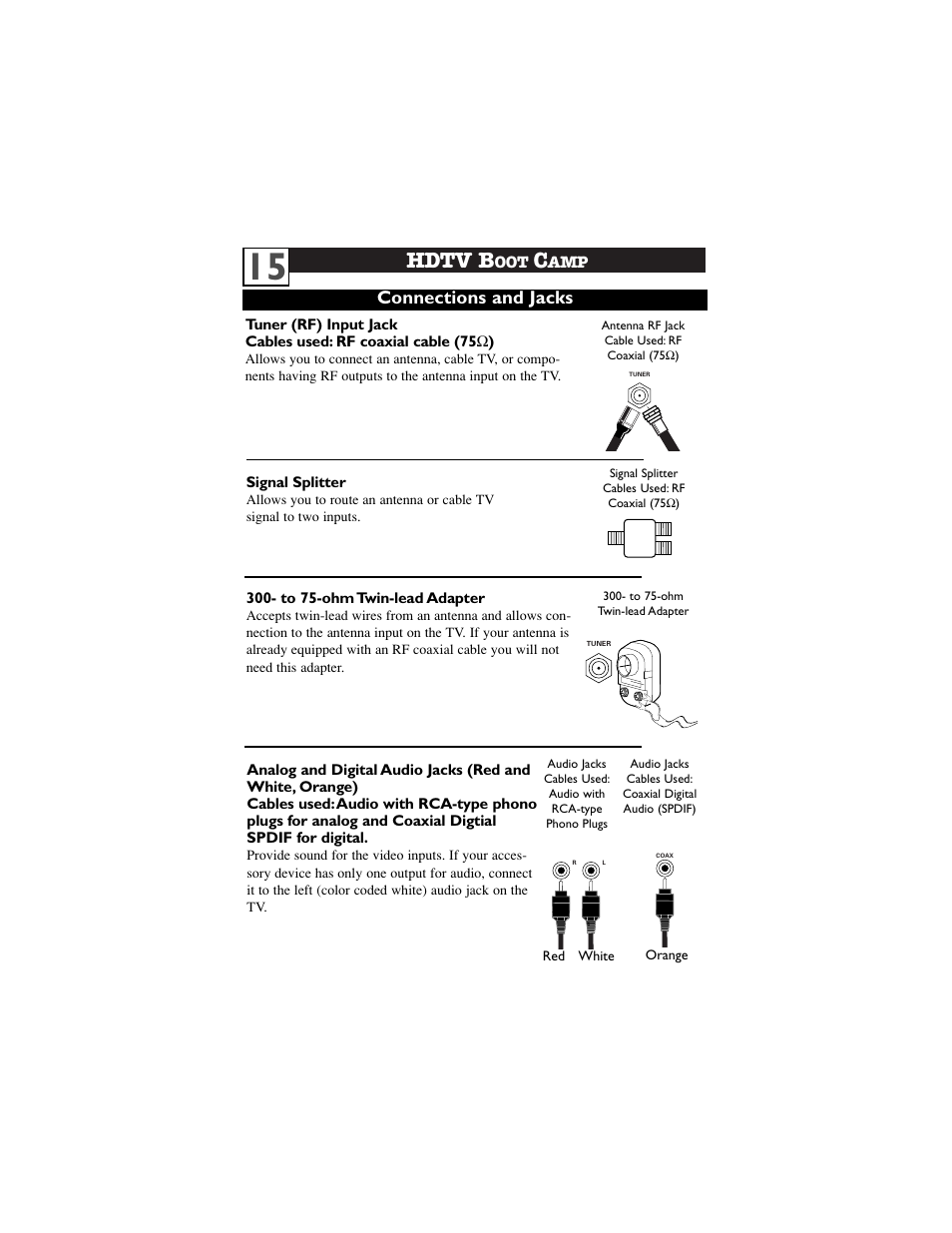 Hdtv b, Connections and jacks | Philips 60PP9910-17 User Manual | Page 19 / 33