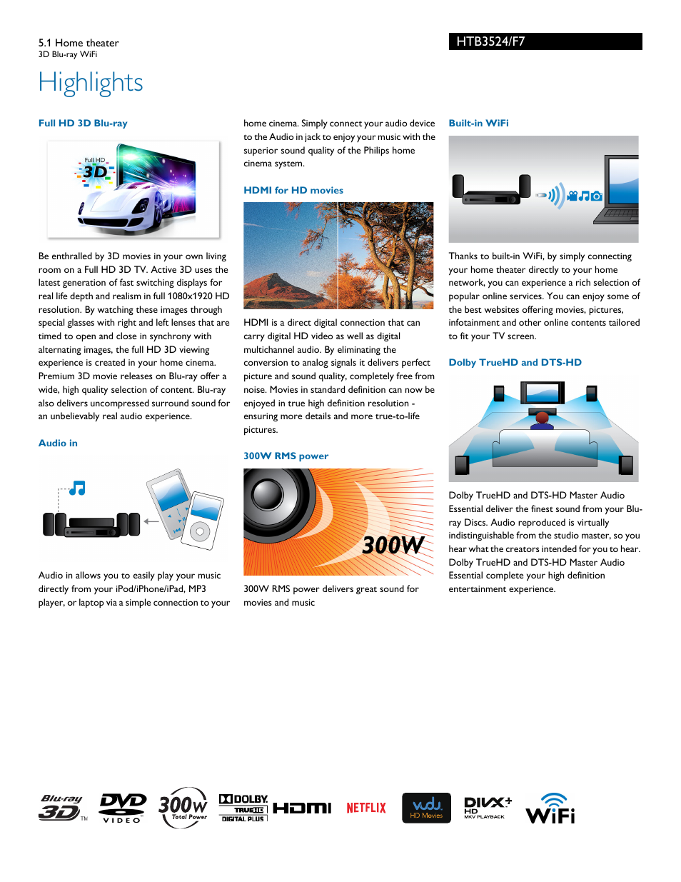 Highlights | Philips 5.1 Home theater HTB3524 3D Blu-ray WiFi User Manual | Page 2 / 3