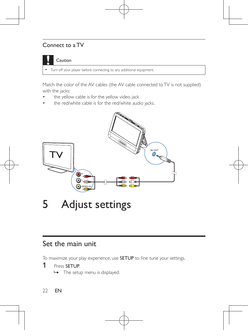 5 adjust settings, Set the main unit | Philips PD9012M-37 User Manual | Page 21 / 27