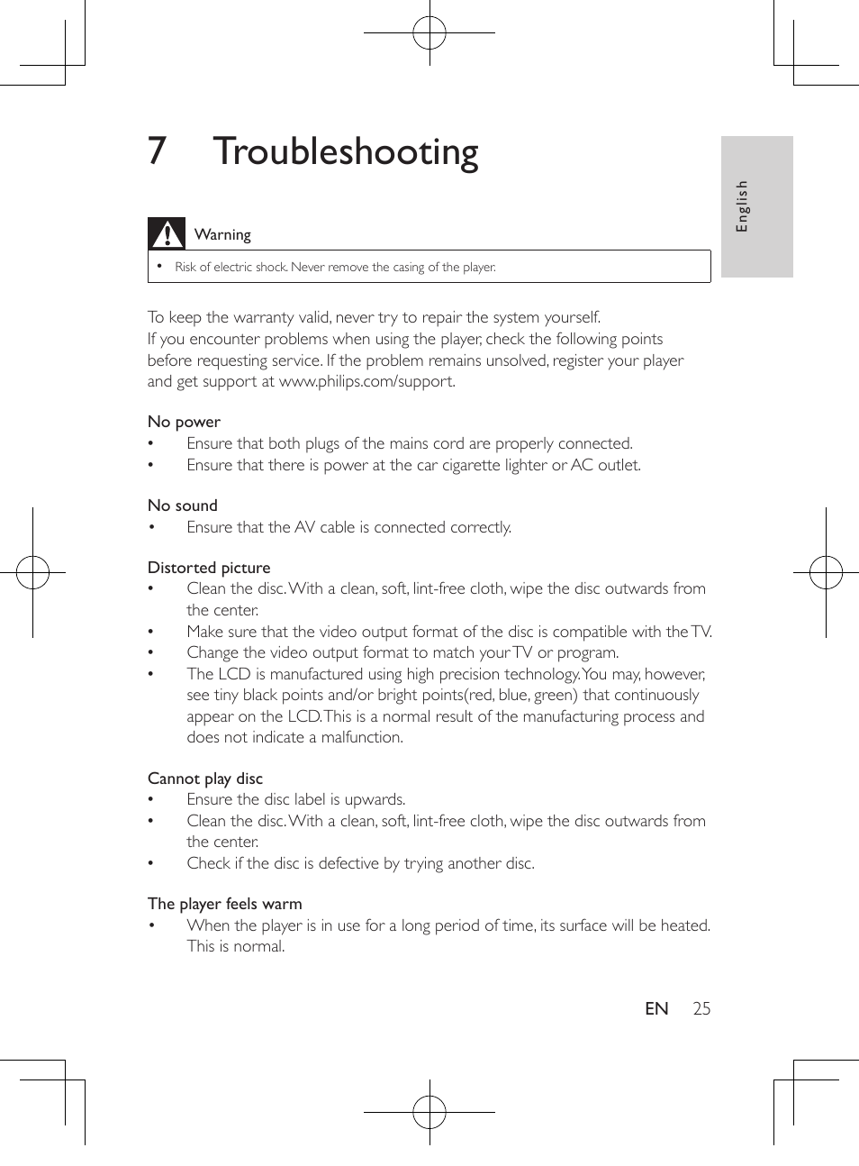 7 troubleshooting | Philips PD9012M-37 User Manual | Page 24 / 27