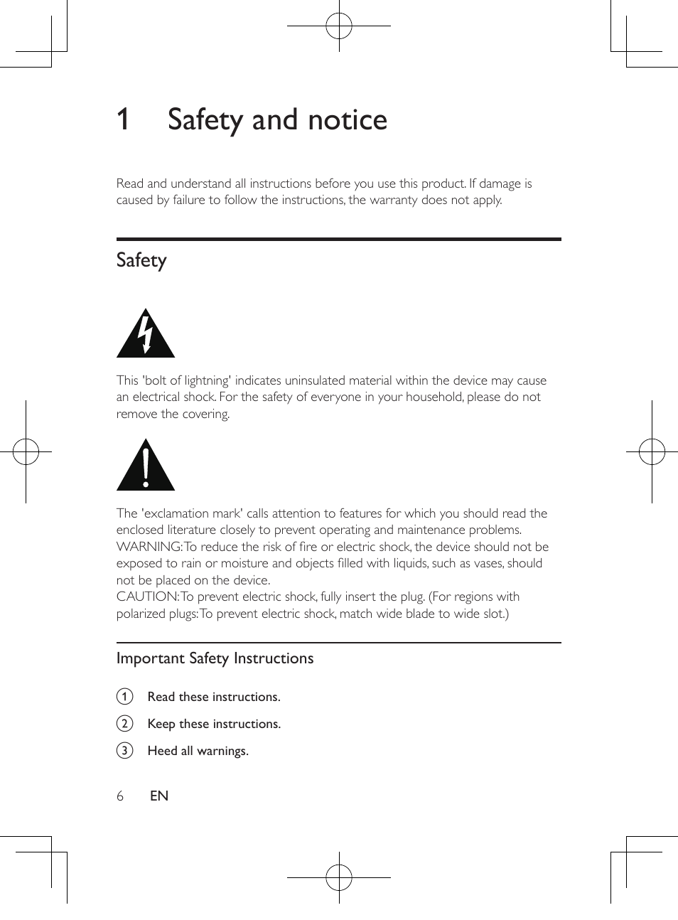 1 safety and notice, Safety | Philips PD9012M-37 User Manual | Page 5 / 27